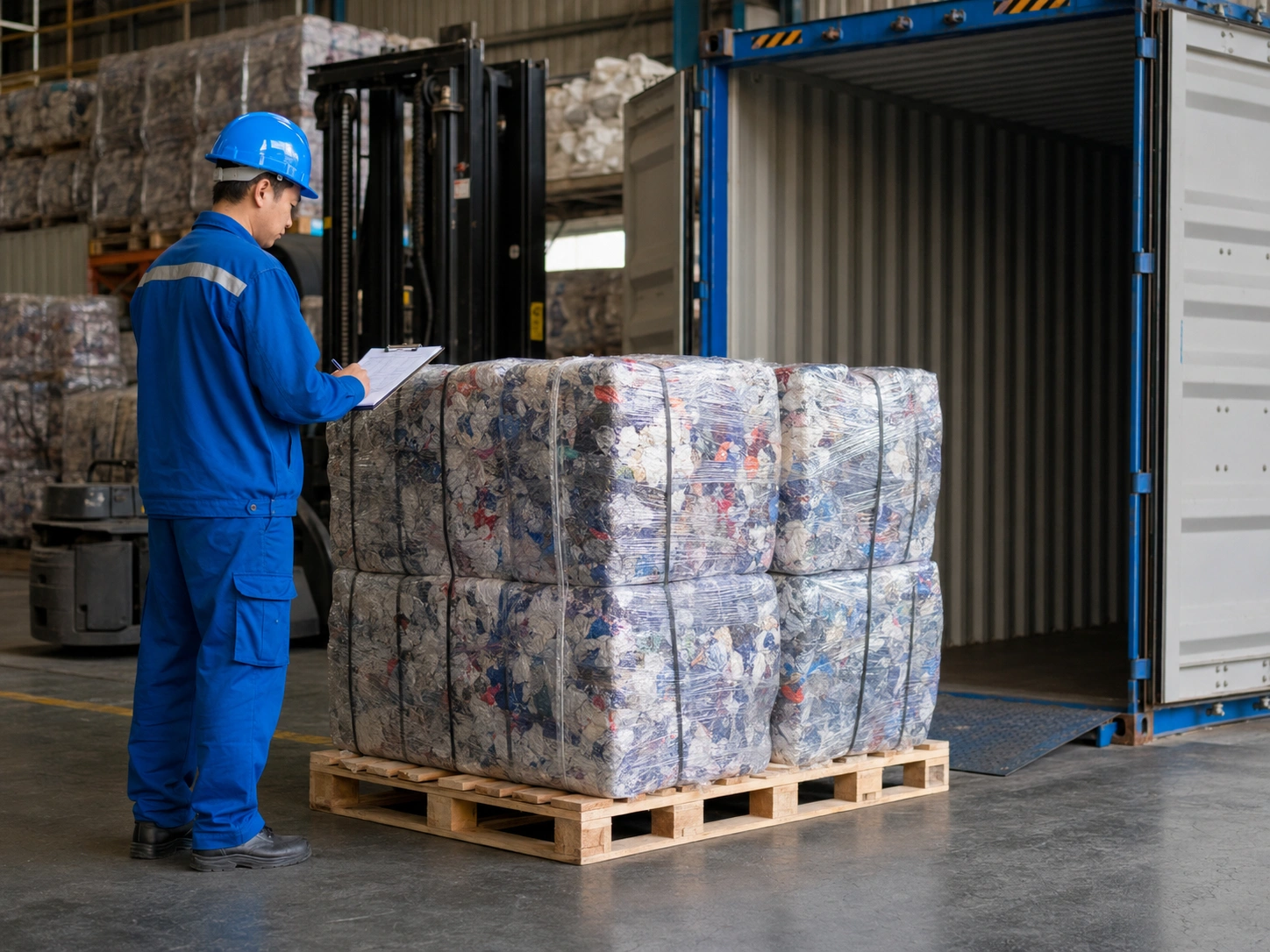 Packing list check and export shipment preparation for industrial wiping rags