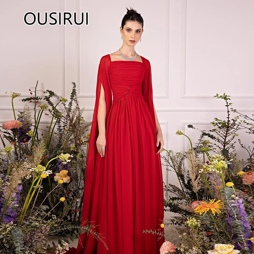 Square Collar Chiffon Formal Evening Party Dress A-line Backless Court Prom Gown with Cape Customized vestidos de novia