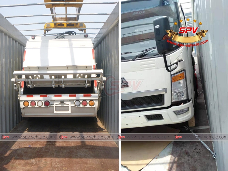 SINOTRUK 6 CBM Garbage Truck to Seycelles - Loading Into Container