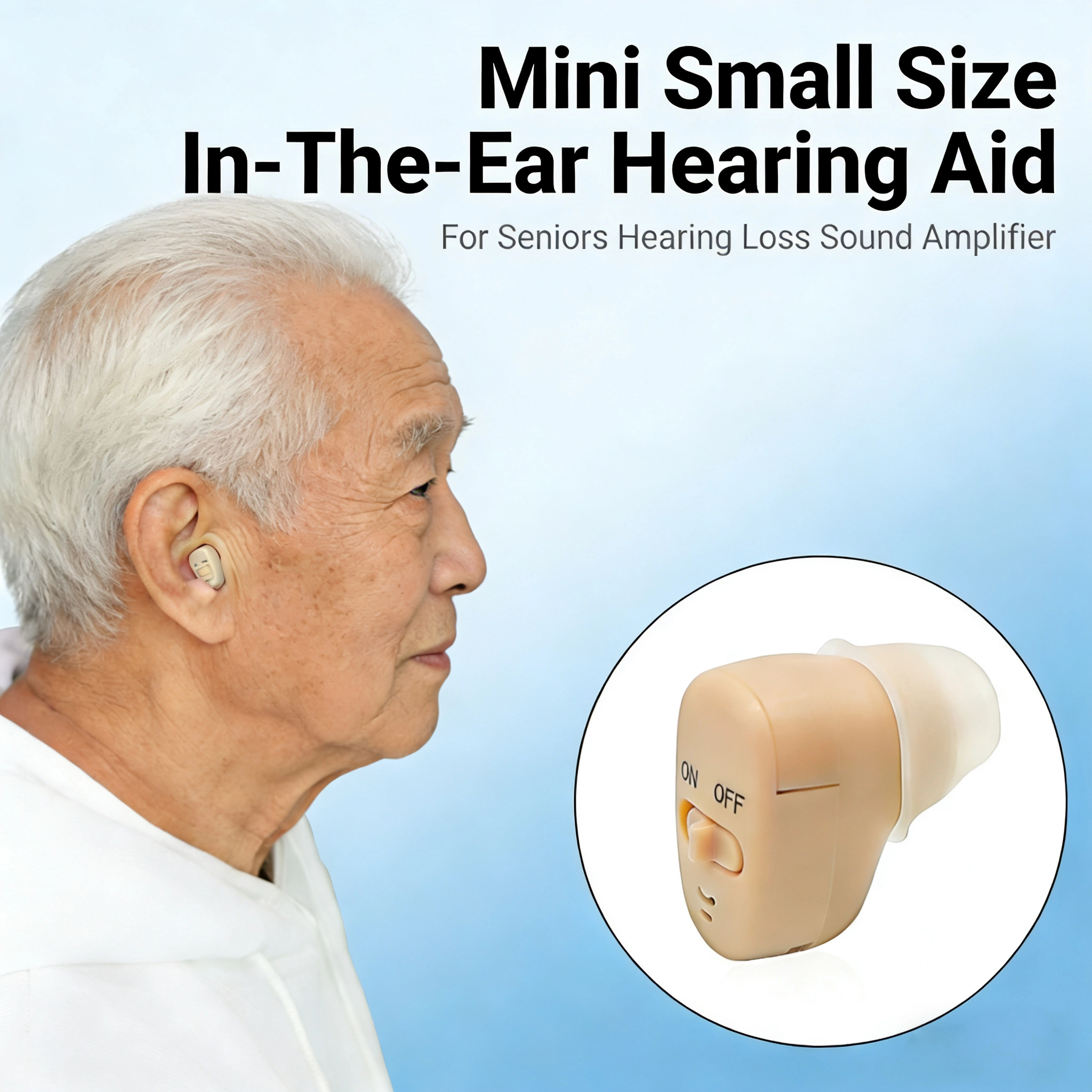 In-ear hearing aid product image for placement comparison reading
