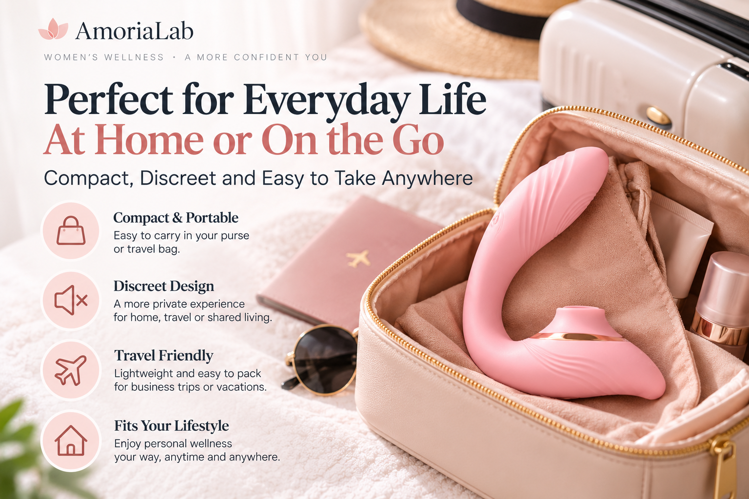 Compact personal massager for discreet home use, travel and portable personal wellness