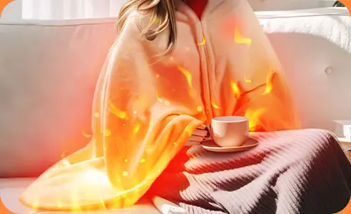 Woman wearing the heated shawl