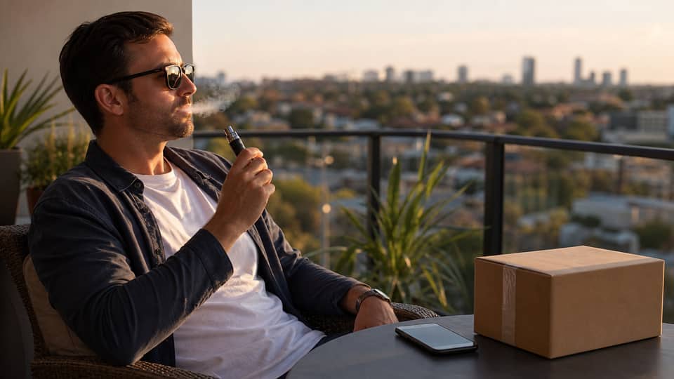 Adult using an unbranded vape after receiving a local delivery order