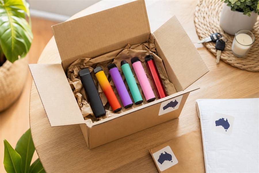 VAPES-AUS delivery parcel with disposable vape devices