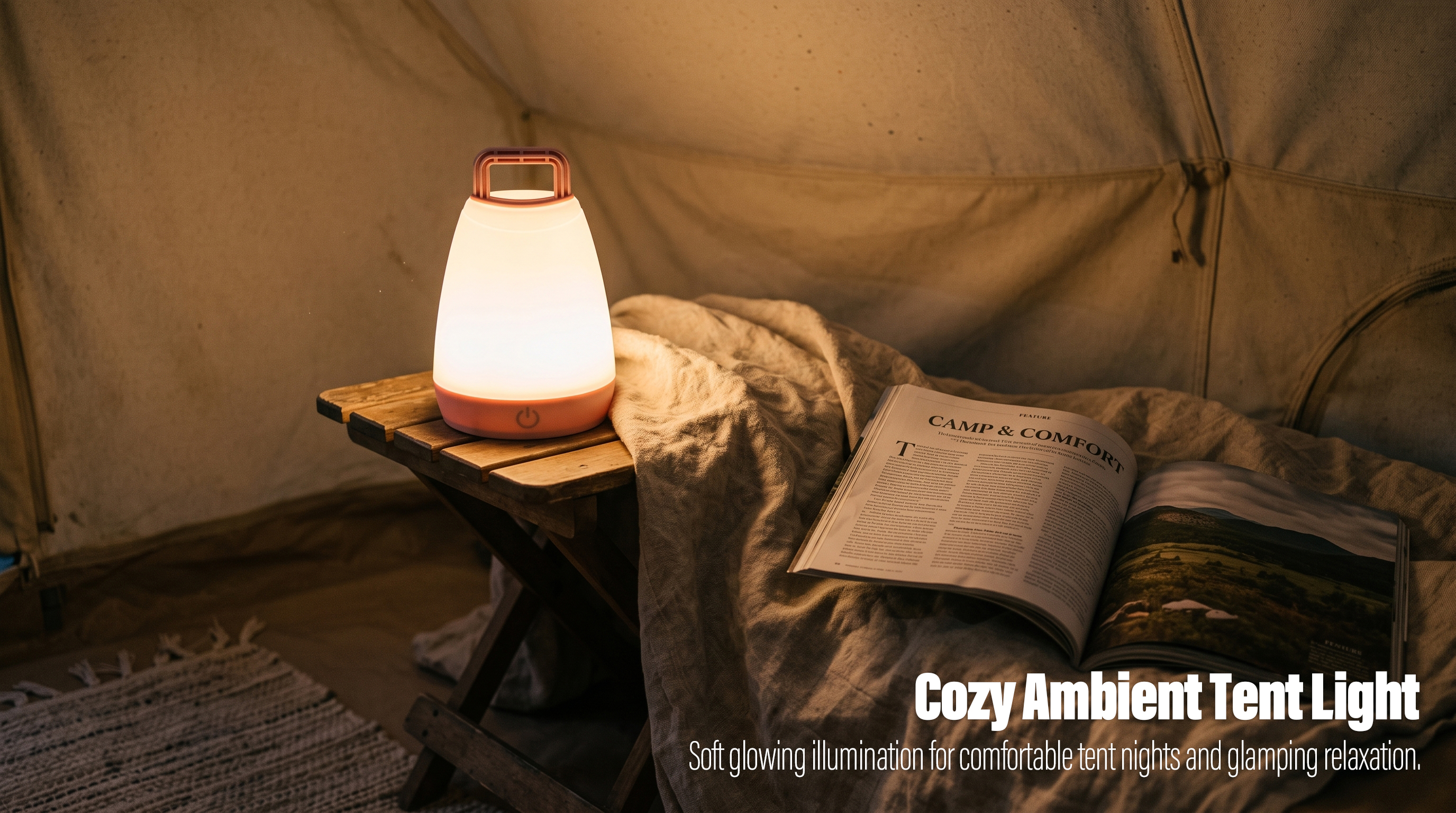 Bottom-up view of the battery-powered LED lantern showing the open battery compartment with AA batteries.
