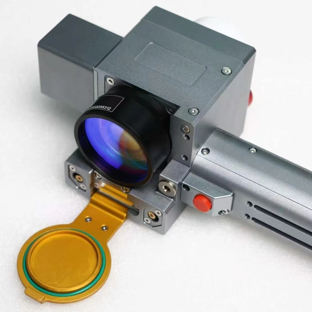 Portable pulsed laser cleaner shown as a compact industrial cleaning unit