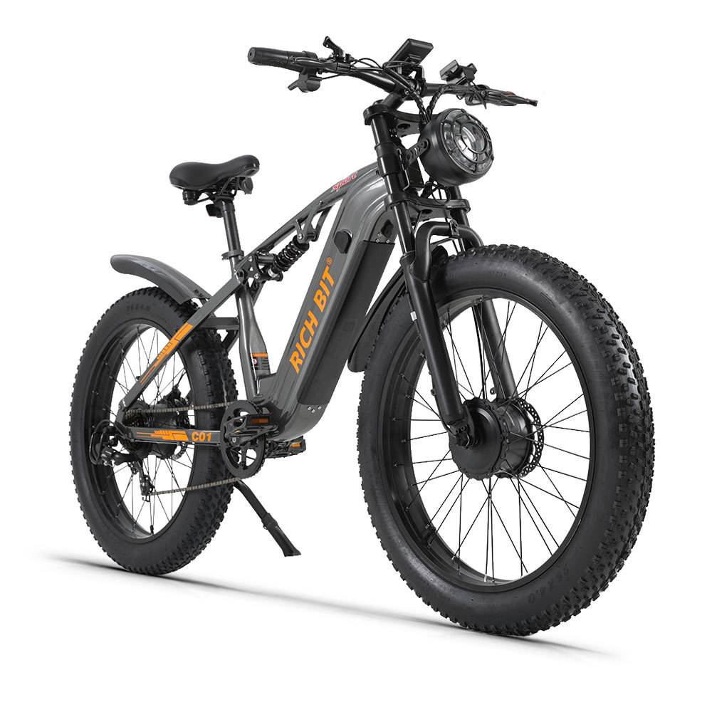 SUFUL C01 dual motor fat tire electric bike climbing a steep gravel hill