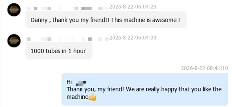 Positive feedback from a US customer on our automatic tube filling machine —