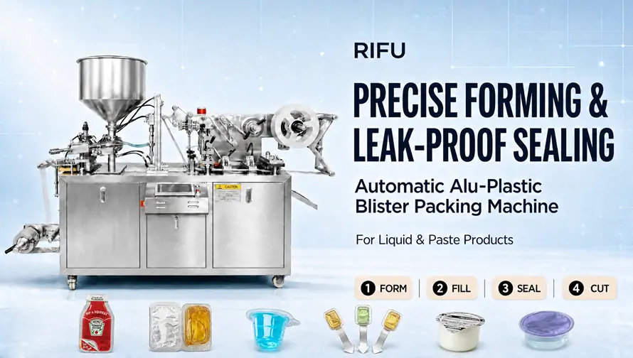RIFU automatic liquid and paste alu-plastic blister packing machine with leak-proof sealing and finished product samples