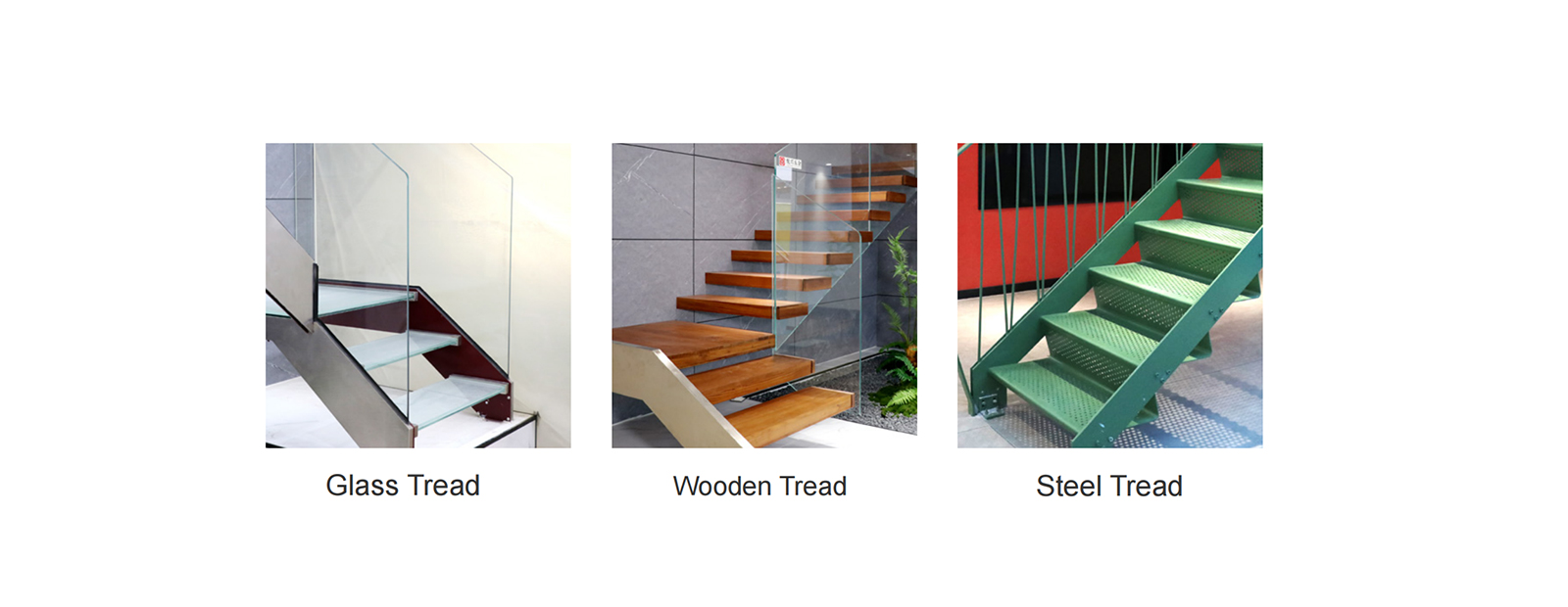 Glass, wooden and steel tread options
