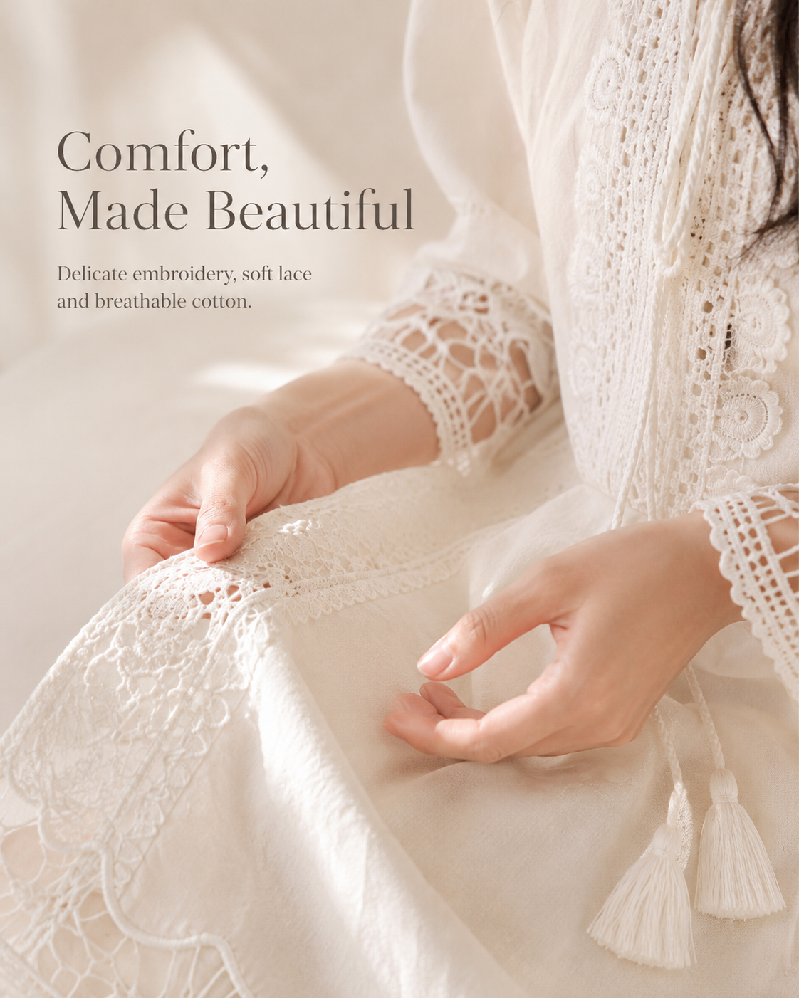 Talasa embroidery and lace details