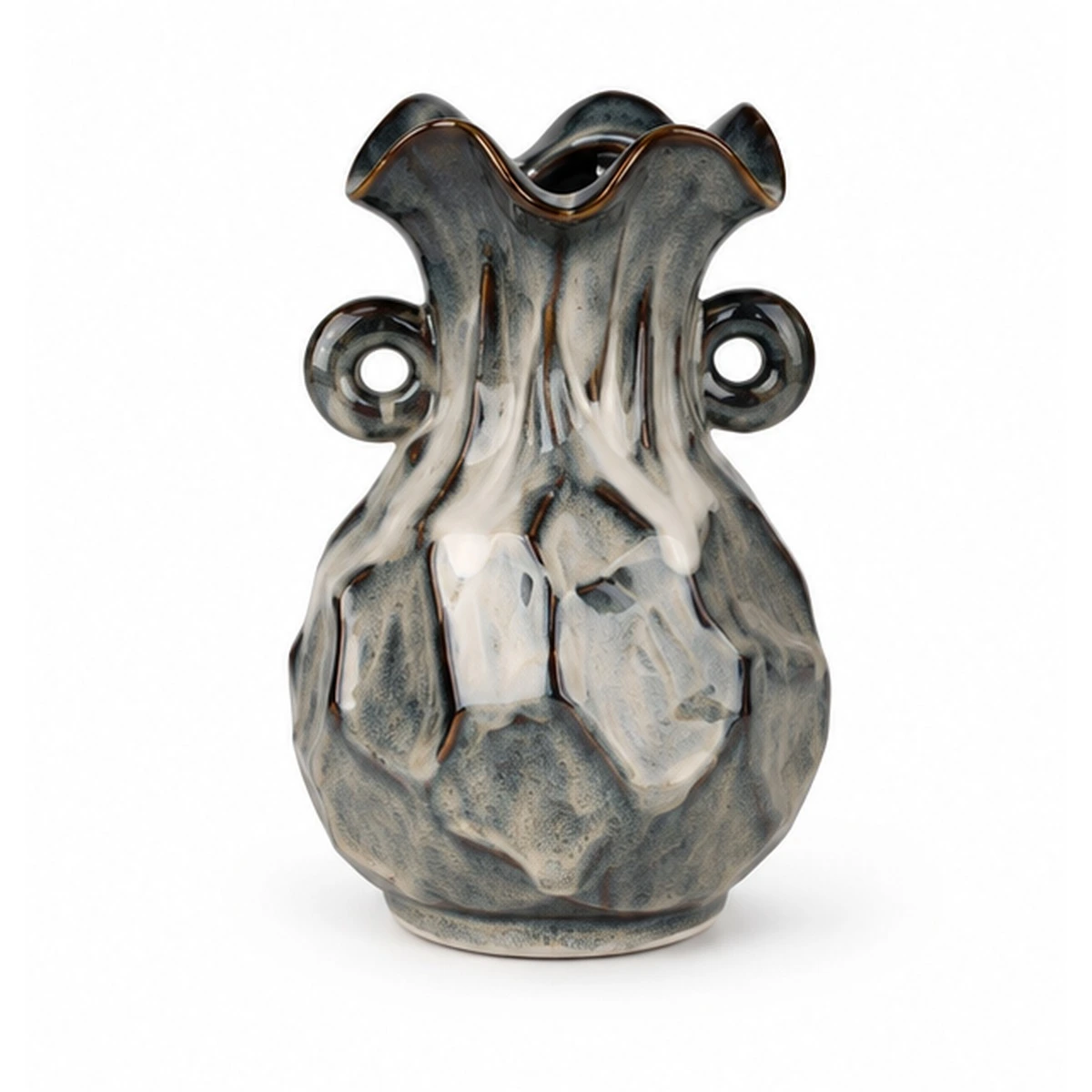 Charcoal rock-texture ceramic floral vessel