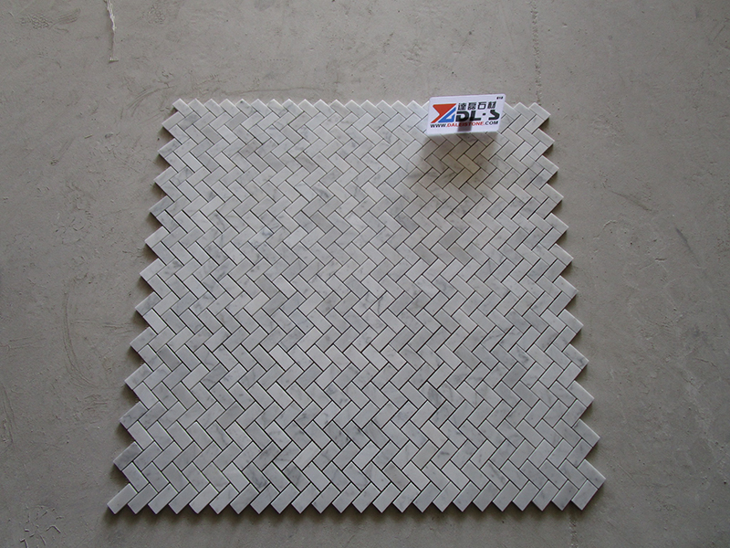 Carrara White Marble Mosaic Tile Polished Carrara Herringbone Mosaic carrara white marble mosaic.jpg
