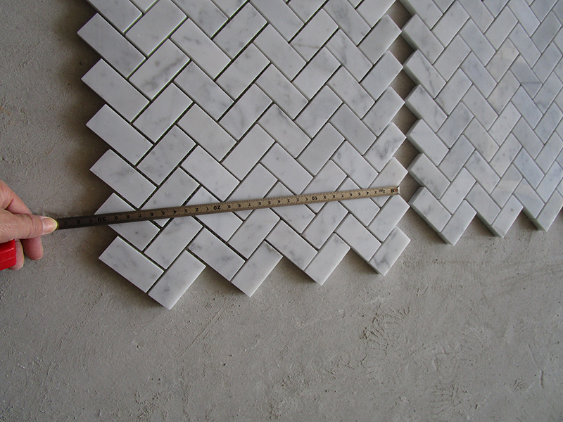 Carrara White Marble Mosaic Tile Polished Carrara Herringbone Mosaic carrara white marble mosaic.jpg