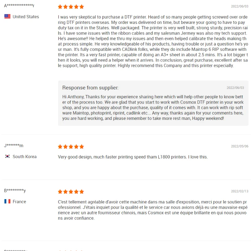 Alibaba customer review Anthony from USA