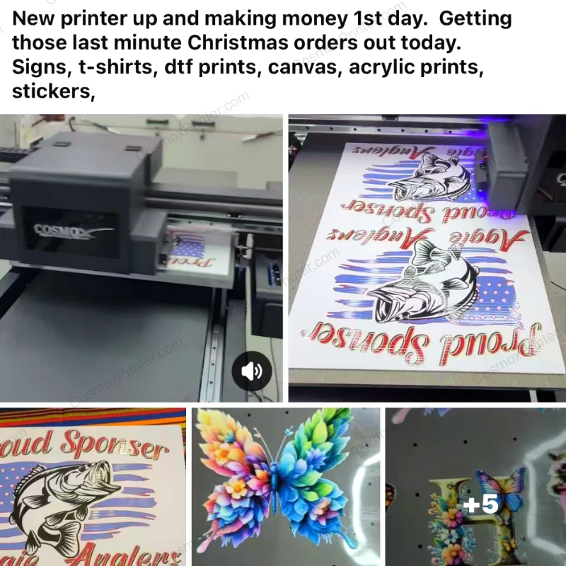 USA customer use cosmox 6090 uv flatbed printer set up the printer and start to make money the same day