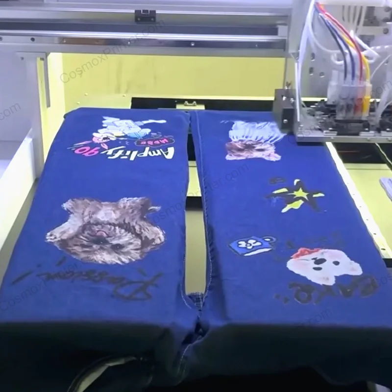 Cosmox DTG jeans printing in the DTG printer