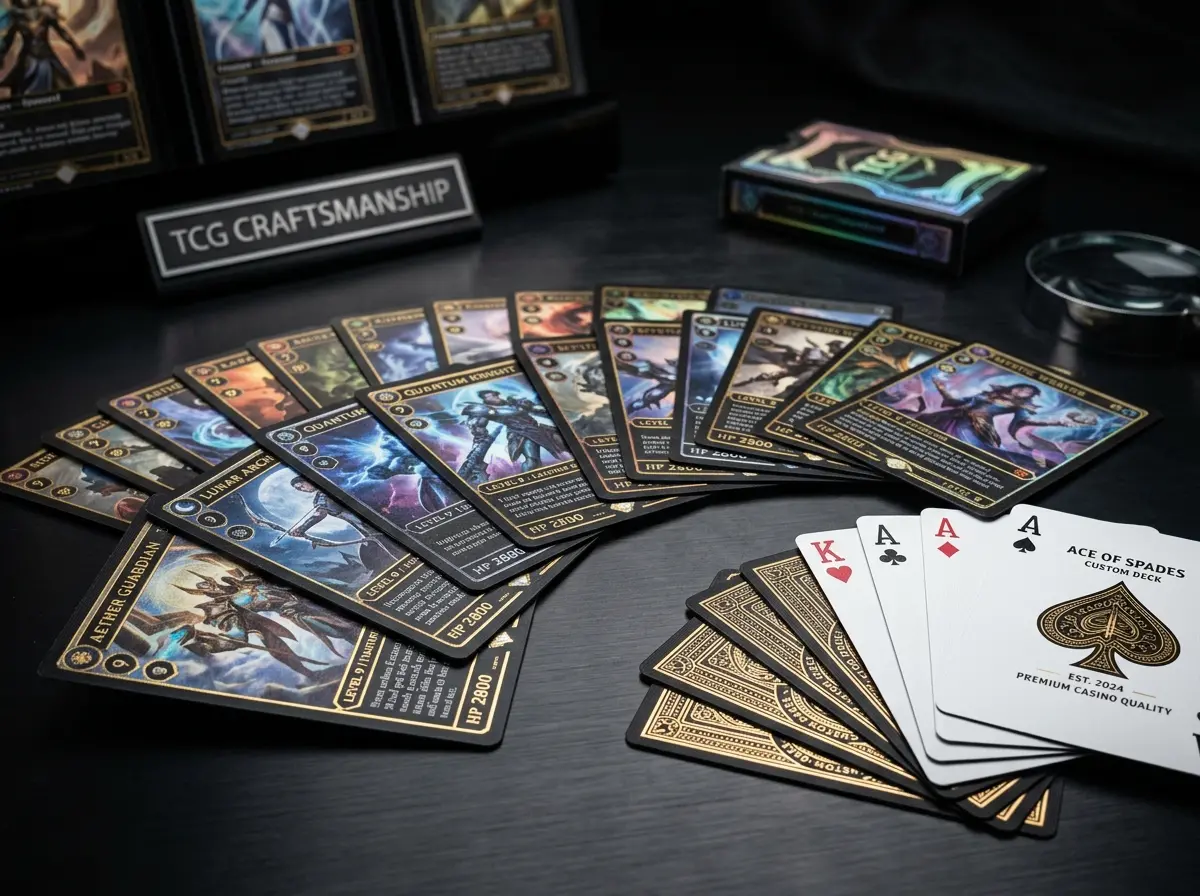 Custom playing cards service with TCG-grade precision and black core cardstock