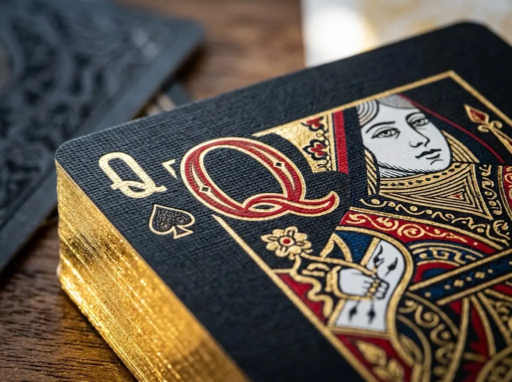 Customized playing cards with linen embossed texture and metallic foil edge for corporate branding