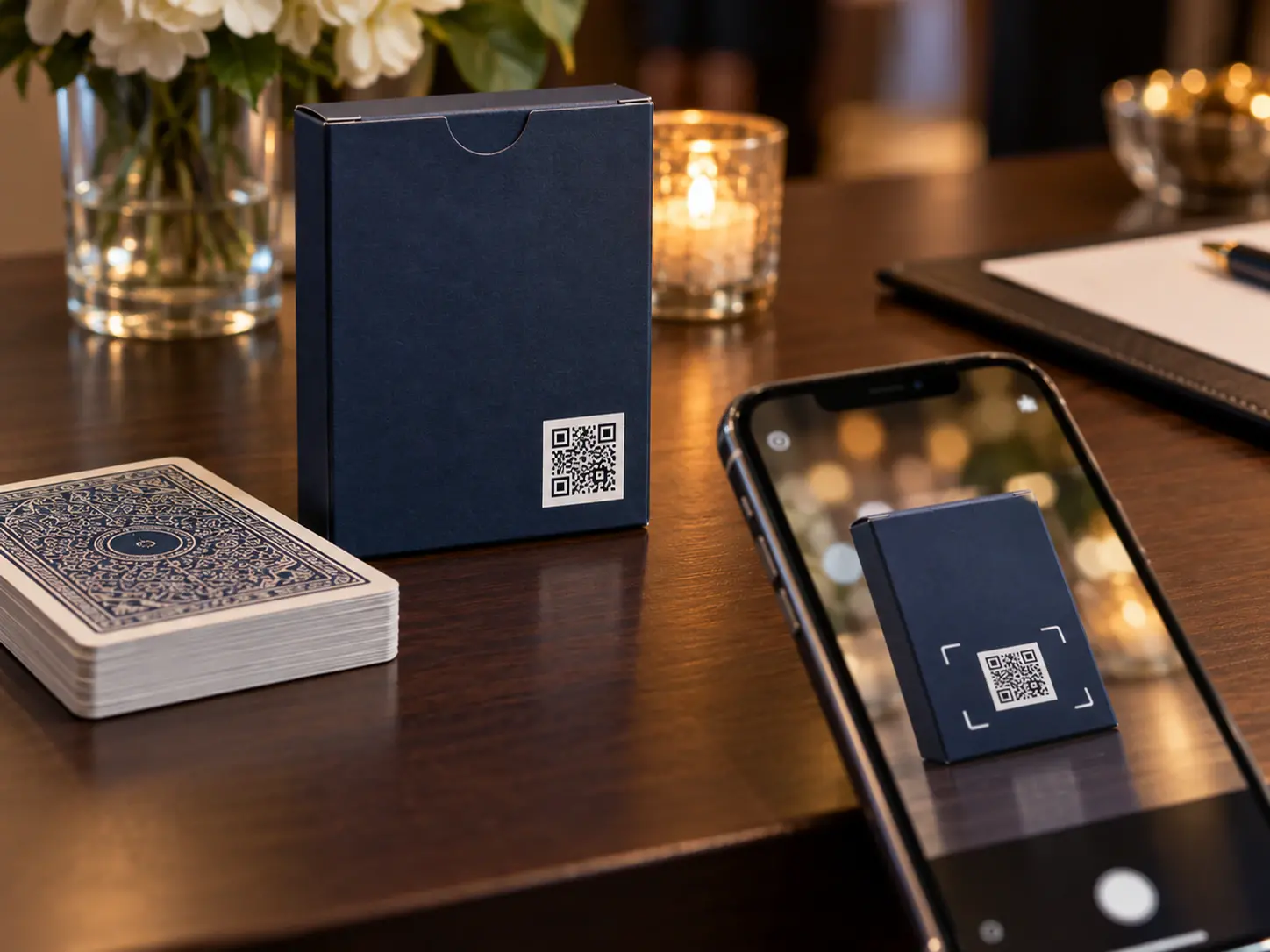 Custom playing cards with QR codes and promotional messaging for brand loyalty campaigns