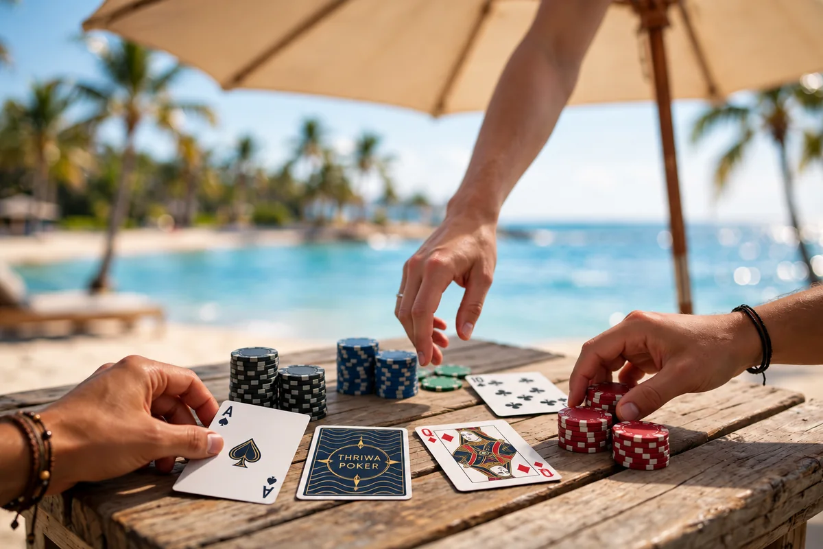 Cartas de pôquer à prova d’água para eventos na praia Cartas de pôquer personalizadas à prova d’água usadas em um evento de praia ao ar livre