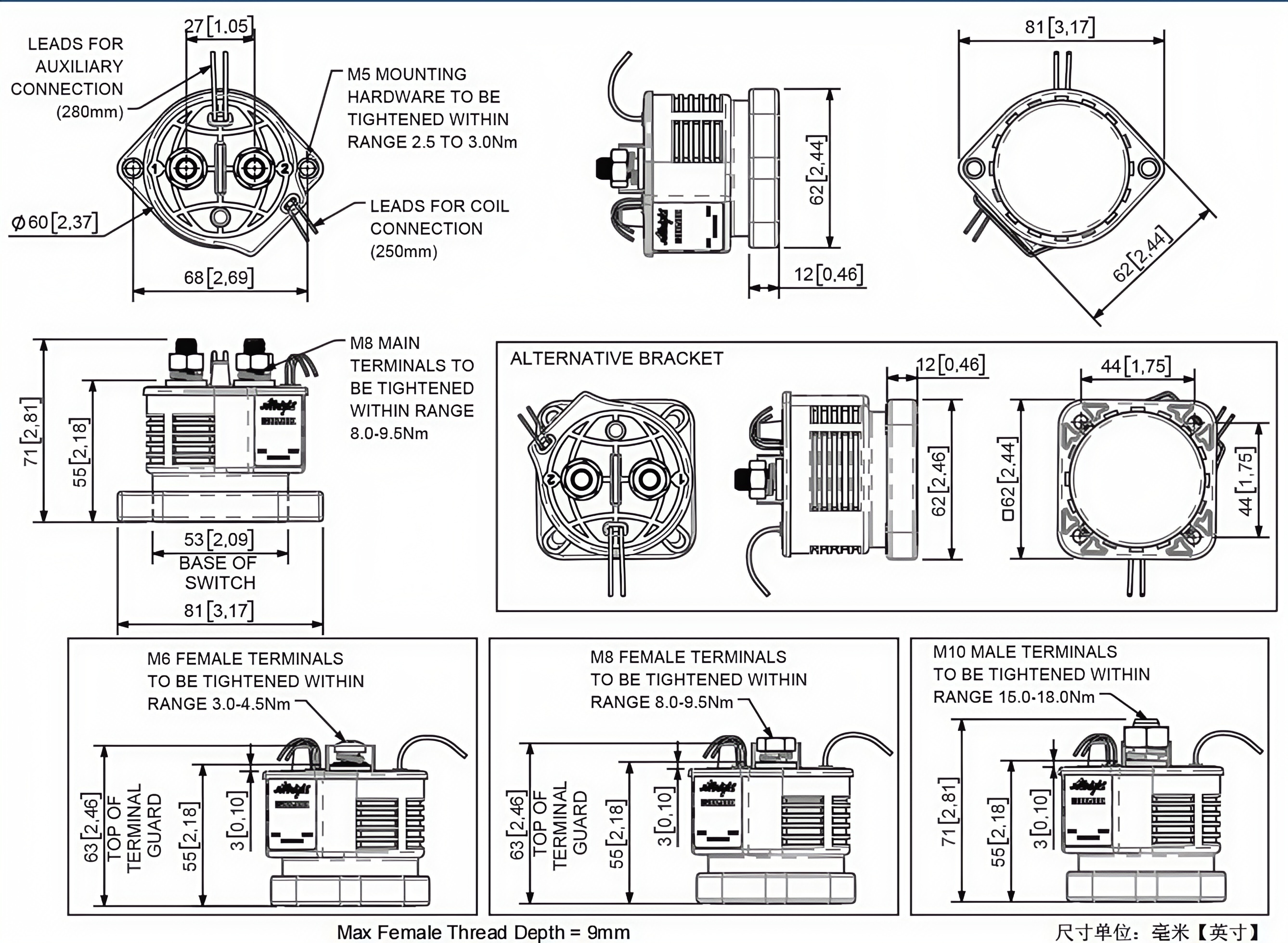 High Voltage DC Contactor HV500AF-130 1000VDC 500A