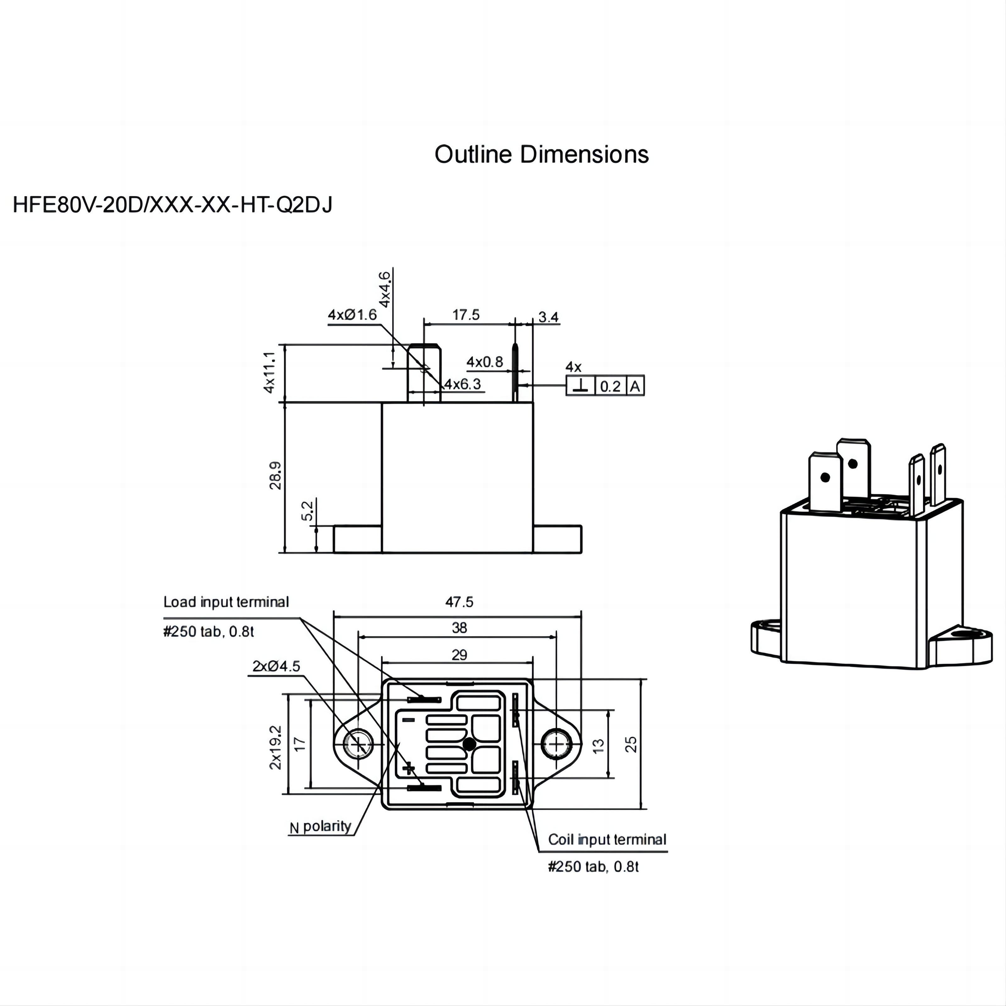 HFE80V-20D HONGFA High voltage DC Contactor
