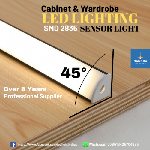 Cabinet & Wardrobe LED Lighting 45-Degree Sensor Light Kitchen Cabinet Light  Aluminum Profile SMD2835 LED