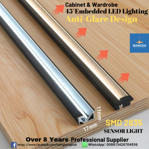 45 Degree Embedded LED Lighting Cabinet & Wardrobe Light Sensor Light Anti-Glare Design Kitchen Cabinet Light