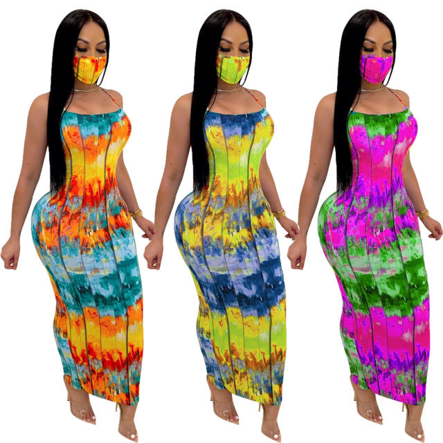 Fashion Tie Dyed Streetwear Plus Size Casual Dresses with Mask  PQCM766A