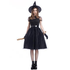 Black Witch Fancy Dress with Hat Halloween Cosplay Gothic Beauties Costume