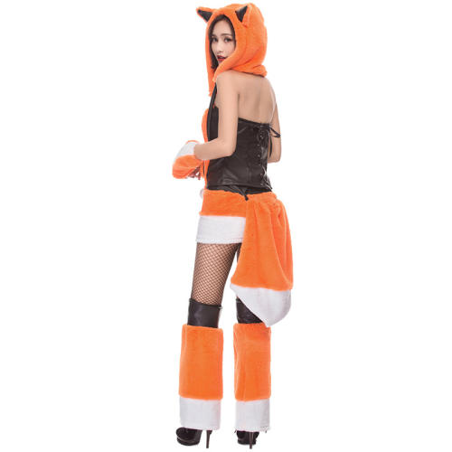 Carnival Plush Fox Costume for Women Faux Fur Animal Cosplay Uniform