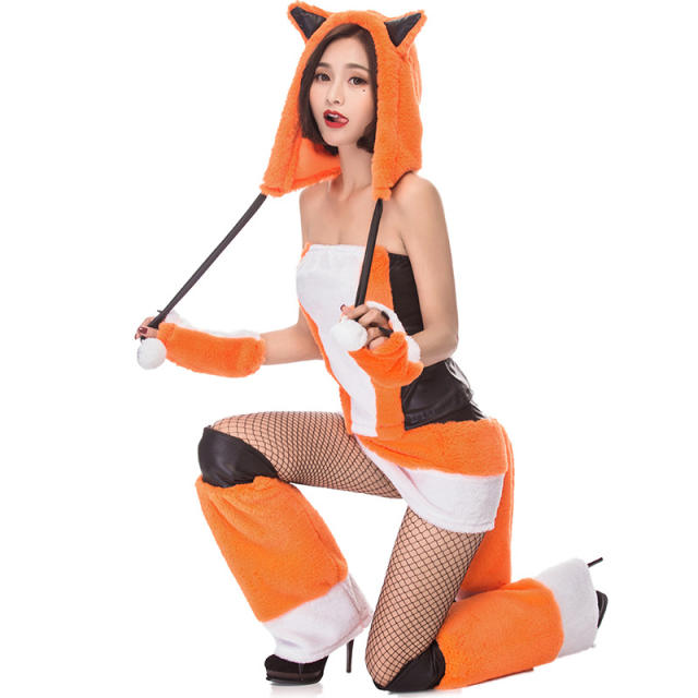 Carnival Plush Fox Costume for Women Faux Fur Animal Cosplay Uniform