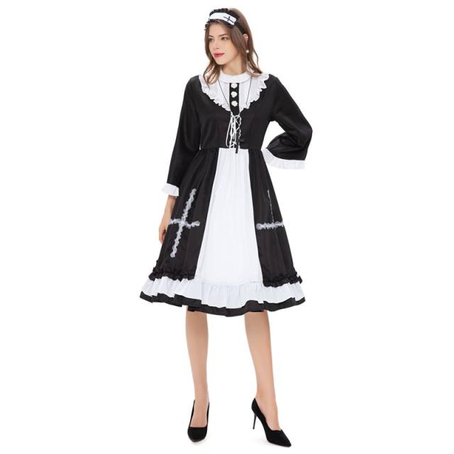 Carnival Japaness Maid Fancy Dress Halloween Outfits Female Nun Cosplay Theme Costume