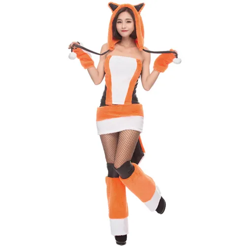 Carnival Plush Fox Costume for Women Faux Fur Animal Cosplay Uniform