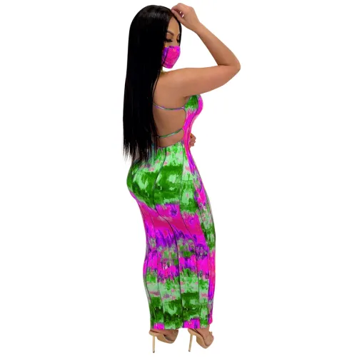 Fashion Tie Dyed Streetwear Plus Size Casual Dresses with Mask  PQCM766A