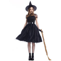 Black Witch Fancy Dress with Hat Halloween Cosplay Gothic Beauties Costume