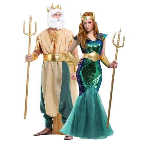 Halloween Naga Siren Theme Costume Carnival Neptune Poseidon Uniform Cosplay Outfits