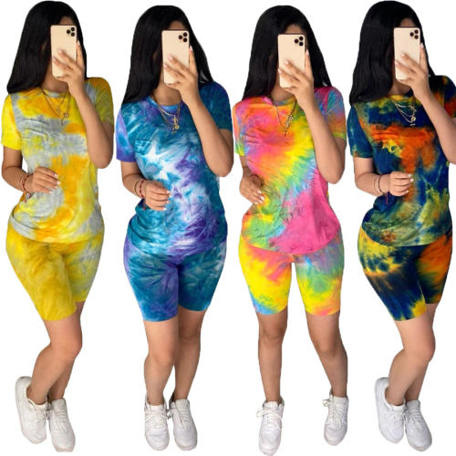 Sexy Tie-dyed Tracksuits Knee Length Casual Pants