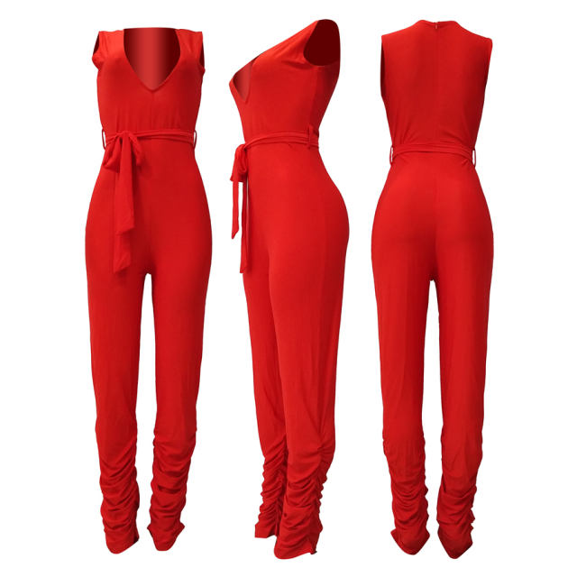 Women Trendy Clothing Deep V-neck Jumpsuits One-piece Casual Pants