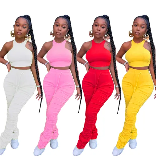 Fashion Halter Tank Tops Women Two Piece Pants Leisure Trendy Clothing