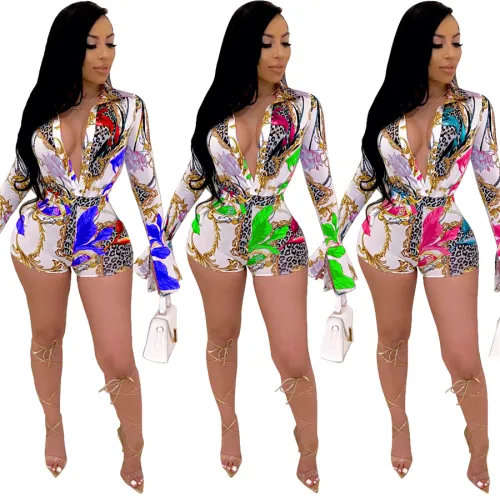 Fashion Women Floral Print Rompers Summer Novelty Streetwear