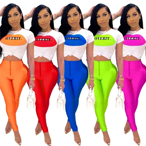 Lip Print Tracksuit Fashion Summer Streetwear Casual Pants