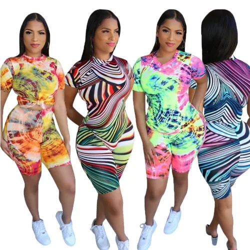 Women Digital Print Tracksuits Short Sleeve Casual Trendy Clothing