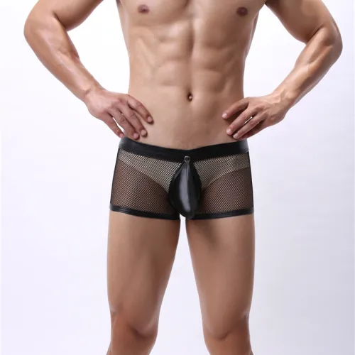 Faux Leather Men Shorts Fetish Gay Boxers Sissy Underwear PQA4-36A