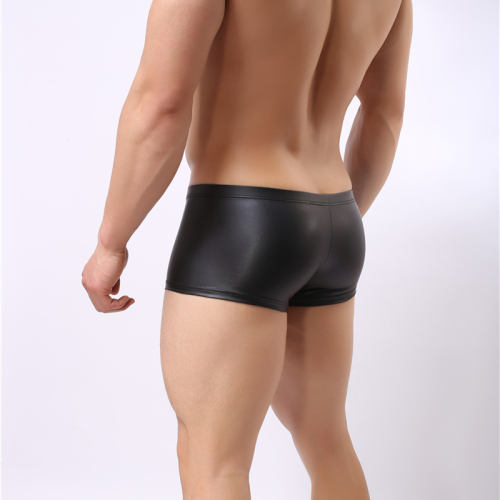 Novelty Sexy Black Trunks Male Faux Leather Boxer Shorts PQA403A