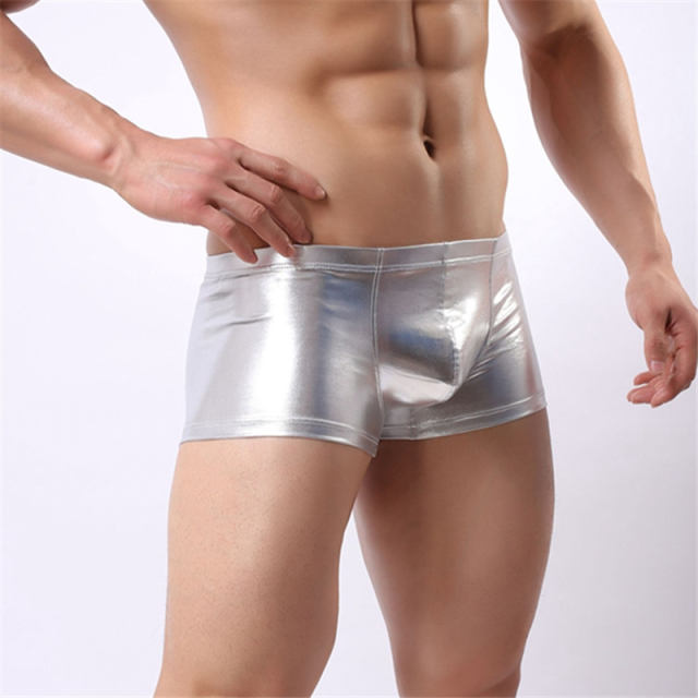 Novelty Sexy Black Trunks Male Faux Leather Boxer Shorts PQA403A