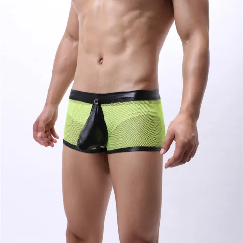 Faux Leather Men Shorts Fetish Gay Boxers Sissy Underwear PQA4-36A