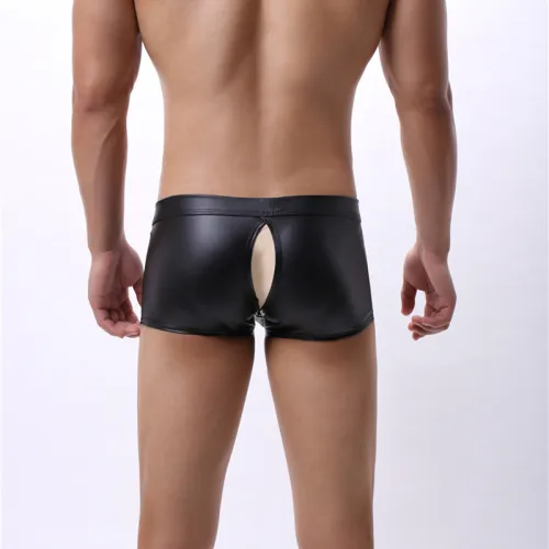 Men Jockstrap Wrap Boxers Faux Leather Fetish Gay Shorts Sissy PU Trunks PQA4-40