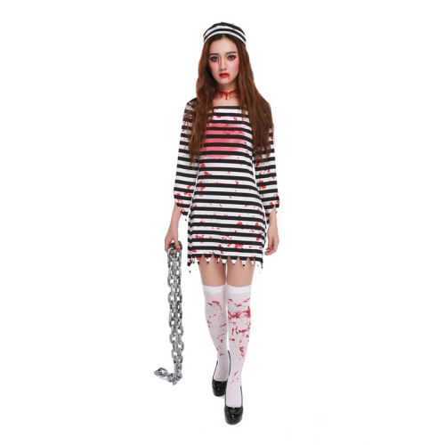 Female Prisoner Cosplay Costume Women Criminal Party Dress PQPS15033